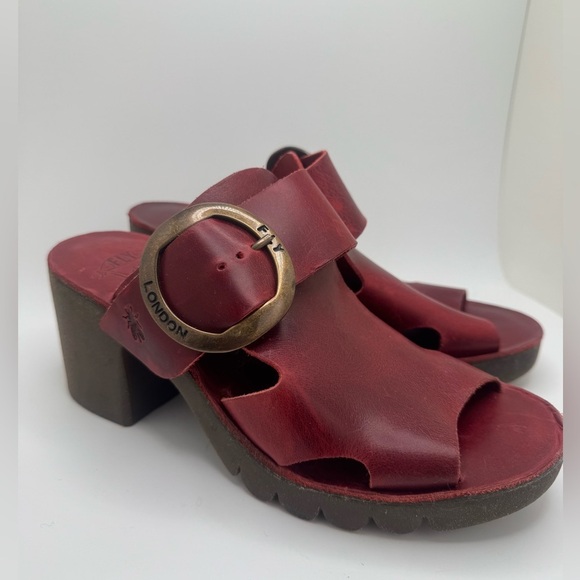 Fly London Shoes - Fly London Red Leather Platform Clog Sandals – Size 36